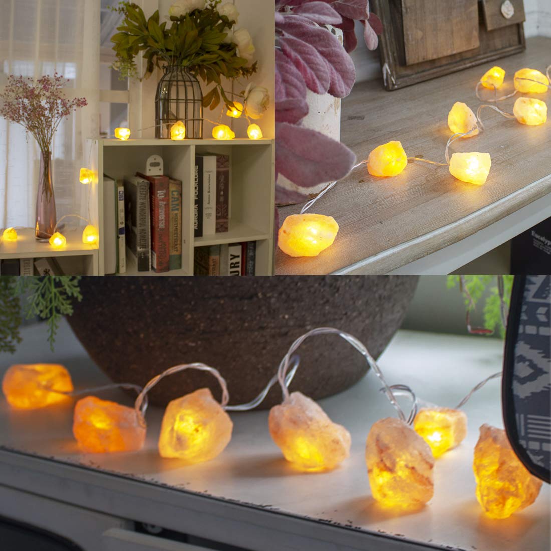 TAOHUA GARDEN Himalayan Salt String Lights Remote Control(8 Modes) with 3 AA Battery Natural Salt Block 10 LED Thanksgiving Christmas Party Decoration Present for Friend