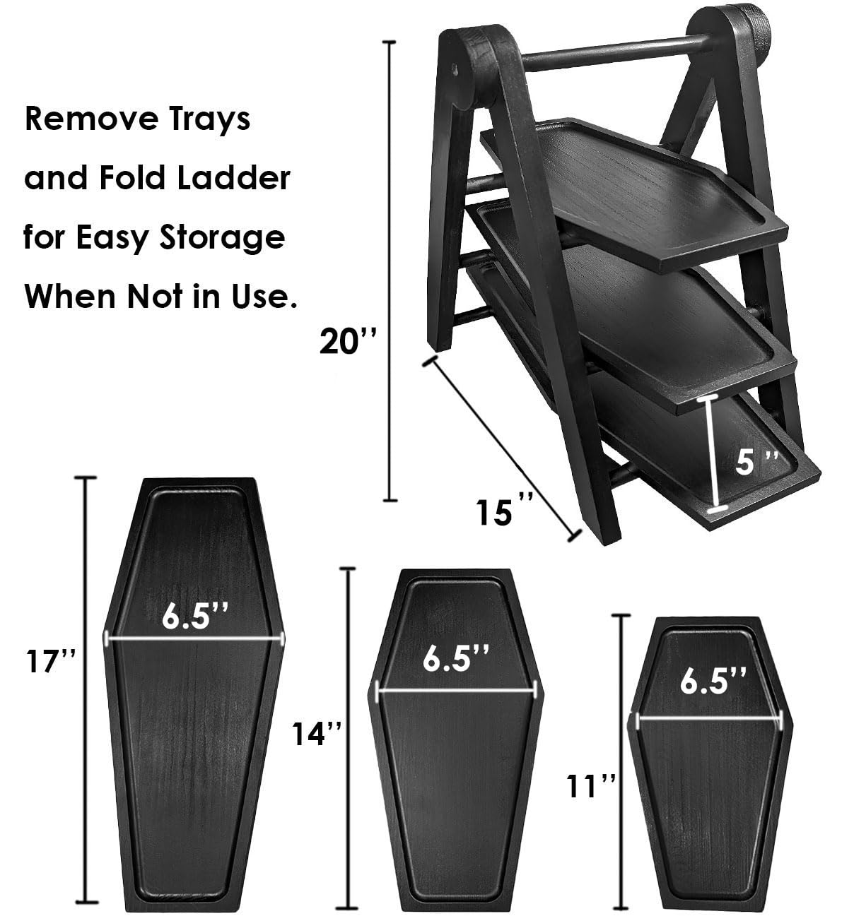 20'' Tall 3 Tiered Coffin Shelf Tray Decor for Gothic Wedding Party Food, for Goth Home Acessories Vanity Jewelry, Kitchen Fruits Dish, Bathroom Toiletries Display