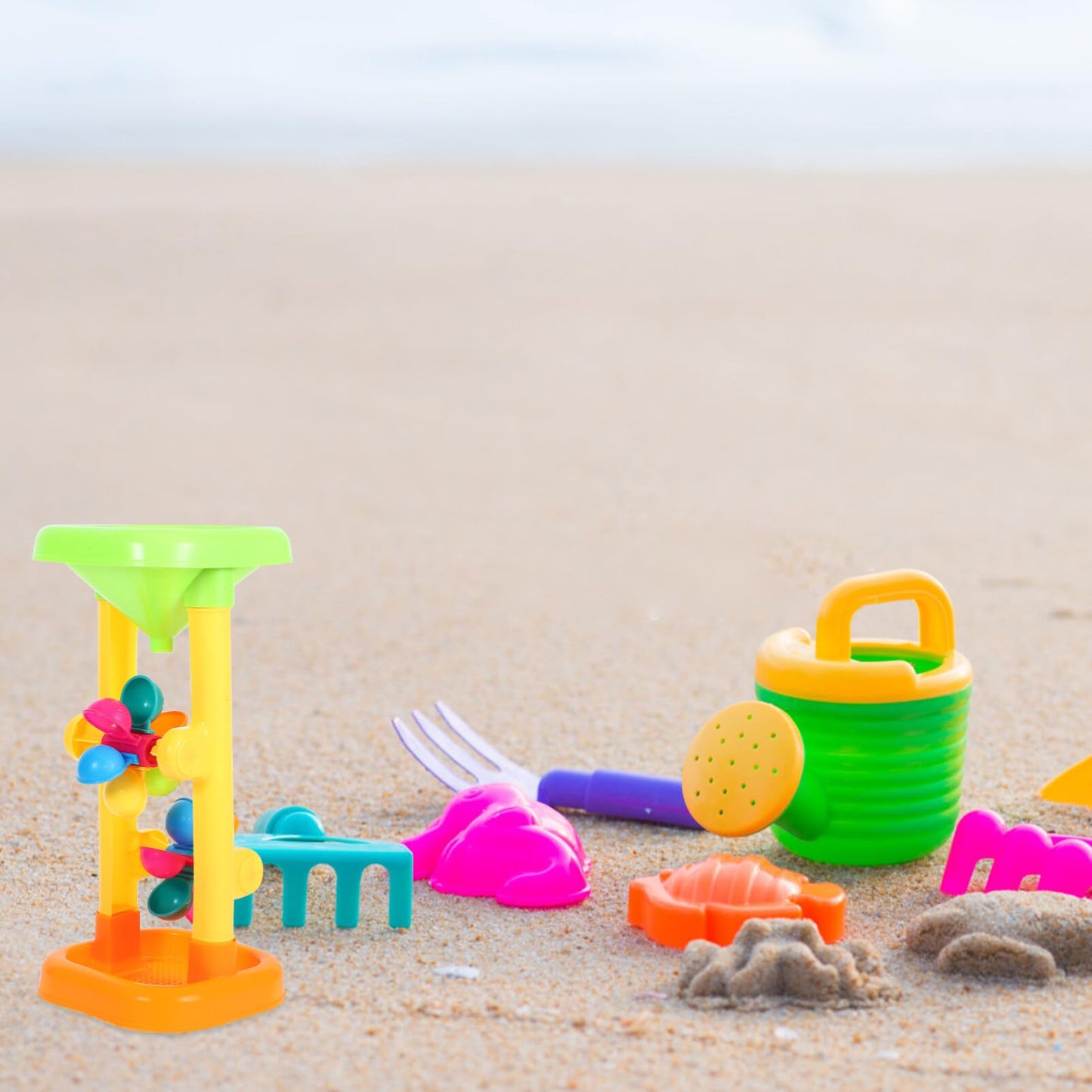Vaguelly Water Wheel Toy Set Plastic Kids Beach and Water Wheel Toy Outdoor Beach Hourglass Sifting Funnel Random Color