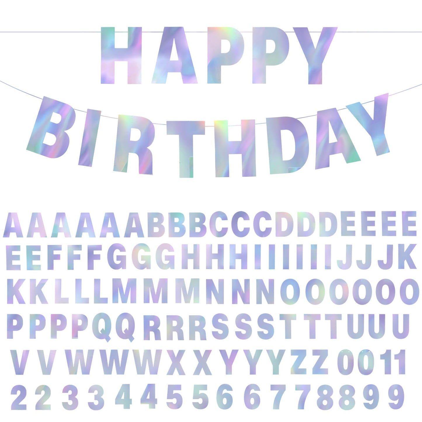 112 Pcs DIY Letter Banner Custom Birthday Banner Glitter Letters Include 107 Letters Numbers 4 Rope and 1 Needle for Baby Shower Wedding Birthday Party Decorations Supplies (Holographic)