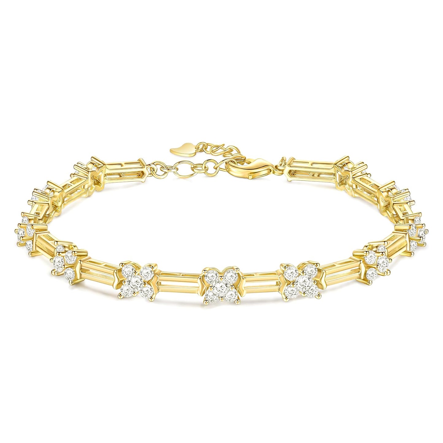 TIGRADE 14K Gold Plated Bracelet for Women Dainty Adjustable Link Cubic Zirconia Bracelet Size 6.5-7.5 Inch, 7.5 Inch