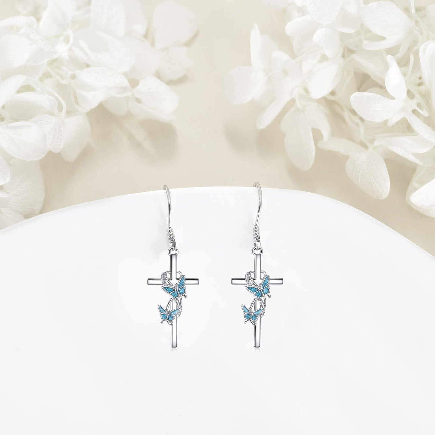 ONEFINITY Butterfly Cross Earrings 925 Sterling Silver Cross Dangle Earrings Butterfly Jewelry Gifts For Women
