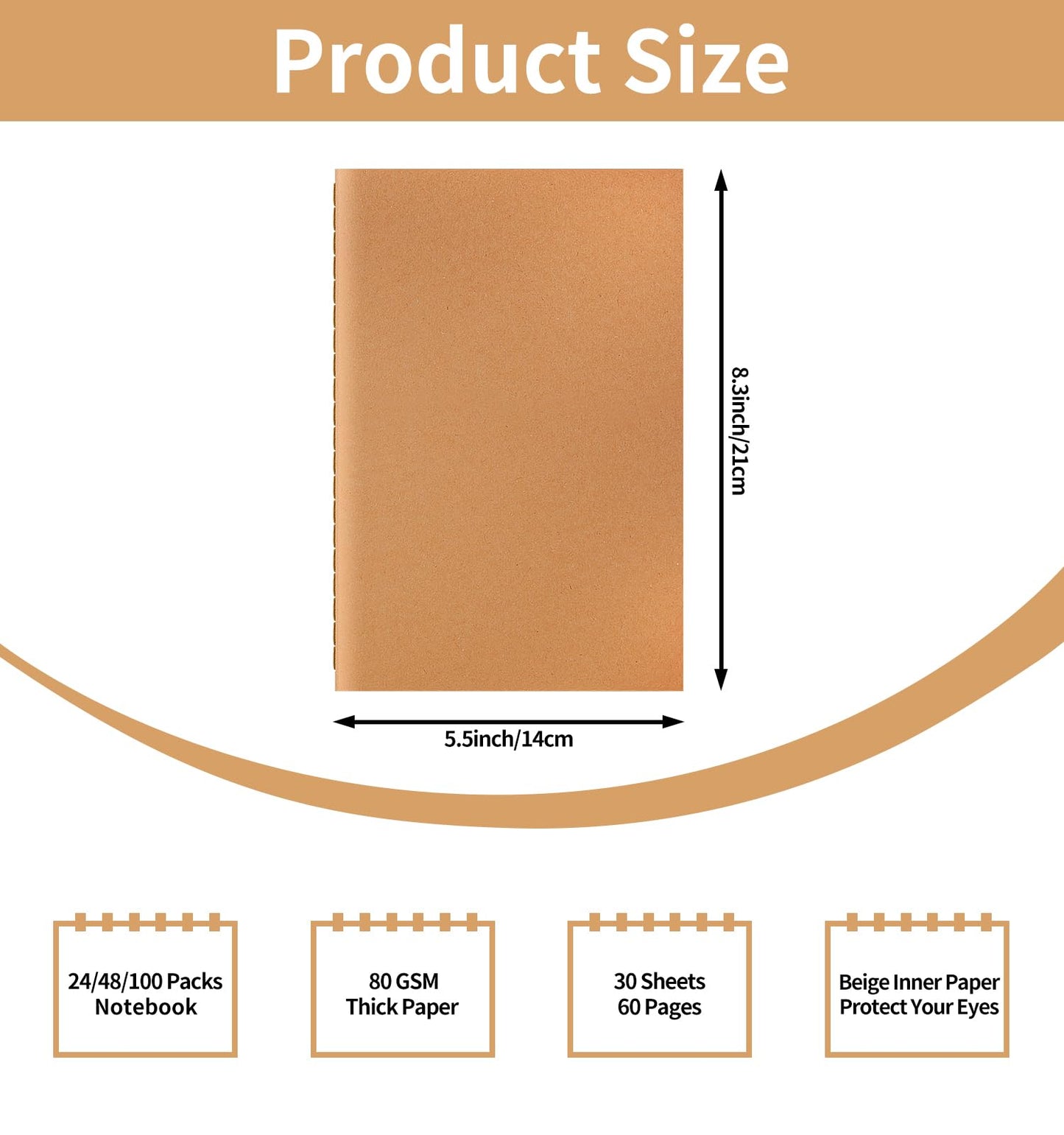 ALKALO 100 Pack A5 Blank Kraft Notebooks Bulk, Journaling Notebooks, Soft Cover Composition Notebook, 8.3x5.5 Inches 60 Pages Travel Journal Notebooks Set for Work, School, Student, Kids, Writing