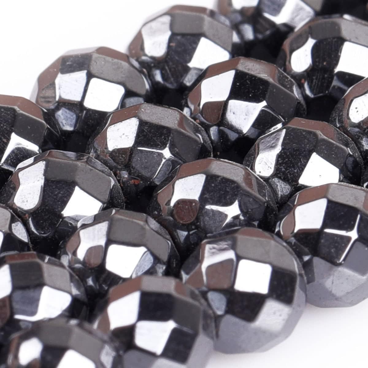 HAAMIIQII 65pcs 6mm Natural Black Hematite Loose Gemstone Beads Faceted Round Spacer Stone Beads for Jewelry Making DIY Bracelets Necklaces Crafting