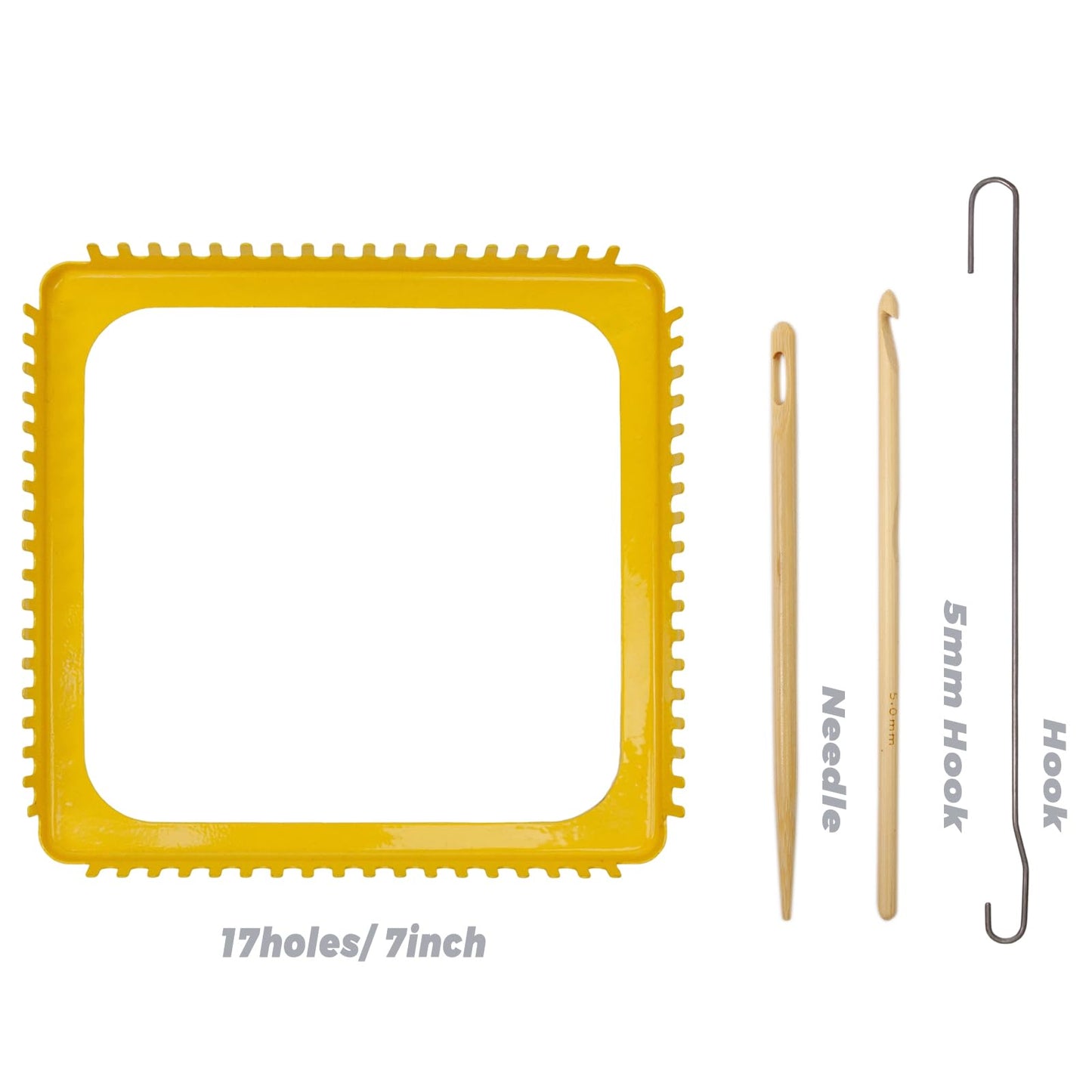 ULIONTAC 7.5 Inch Solid Metal Square Weaving Loom Tool with Needle Hook for Knitting Sewing DIY Craft Board Elastic Hoop and Yarn Weave Plate Beginner-Friendly(7.5inch,Yellow)