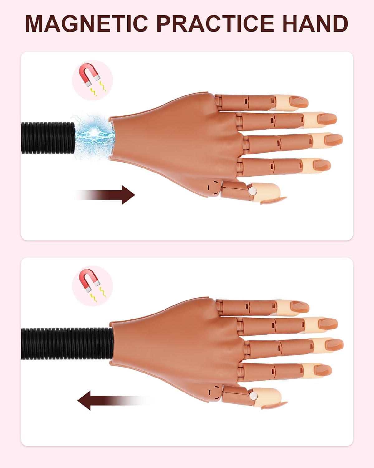 Practice Hand for Acrylic Nails, Flexible Nail Practice Hands Magnetic Fake Hands for Nails Practice, Movable Nail Mannequin Hand Set for Beginners