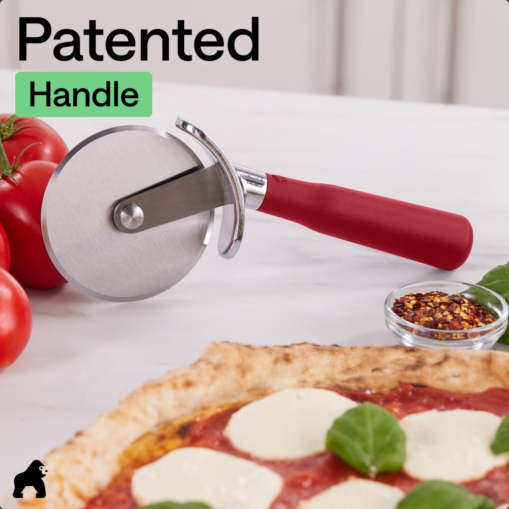 GORILLA GRIP Patented BPA-Free Large Pizza Cutter Wheel, 9 Inch, Extra Sharp Stainless Steel Blade, Slip Resistant Handle with Thumb Guard Protection, Slice Thick or Thin Pizzas, Pie, Pastries, Red