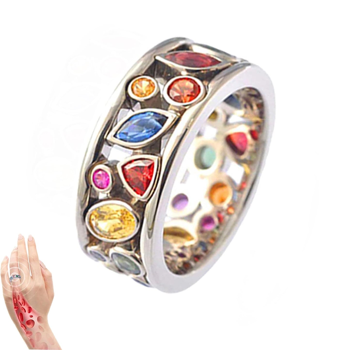Magtherapy Quartz Slimming Ring, Moissanite Torina Crystal-Quartz Ionix Ring Heathcryt Lymph Drainage Therapy Rings Multicolor Marquise Cut Cubic Zirconia Inlaid Finger Ring Jewelry(Colorful 10)