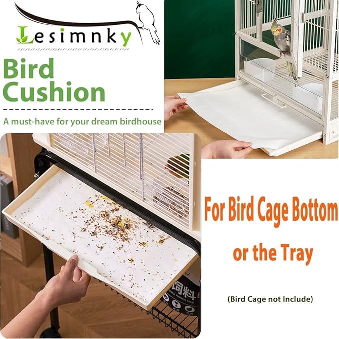 Lesimnky 100pcs Bird Cage Liner Papers,11×20in Big Size Disposable Non-Woven Cage Paper Liners Precut Absorbent Cushion Pad Mat Accessories for Pet Bird Parrot