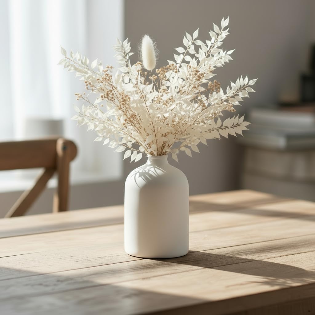 White Ceramic Vase - 7 Inch Tall - Large, Minimalist Modern Home Decor, Decorative Object - Centerpiece, Coffee Table, Living Room, Bookshelf, Office, Entryway, Console, Wedding, Flowers, Olive Plant