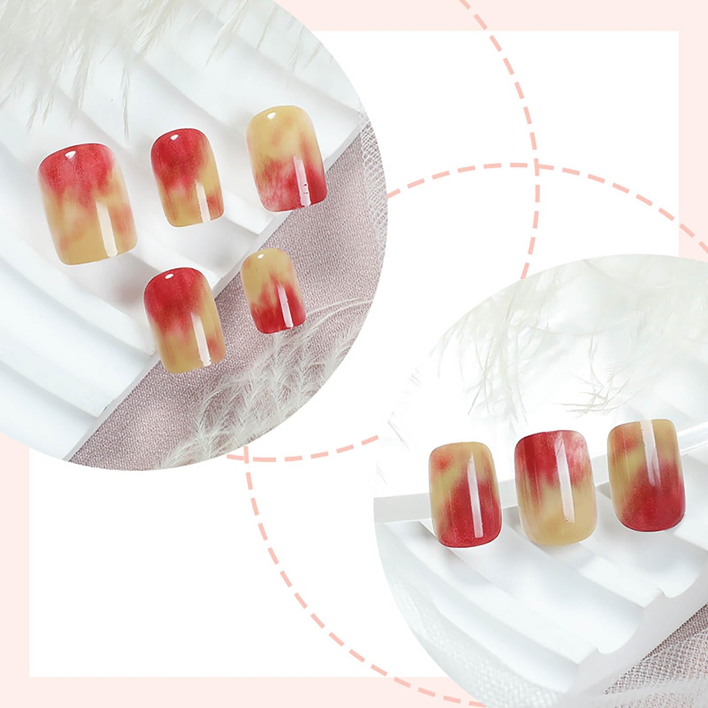 Rilafuvu Press on Nails Extra Short Square Fake Nails Spring Summer Peach Ombre Acrylic Nail with Designs Full Cover False Nails Glossy Nails Press Ons Short Stick on Nail for Women24Pcs