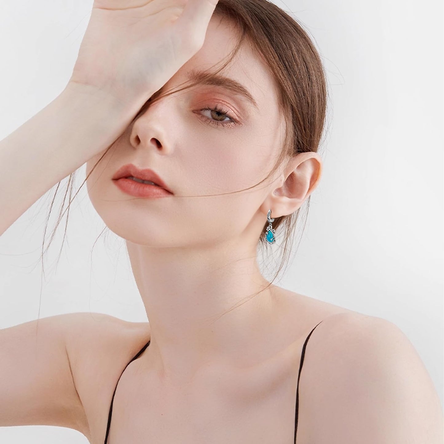 Eetaitai Natural Turquoise Dangle Earrings for Women Leaf Vine Flower Latch Back 925 Sterling Silver Earring Vintage Oxidised Boho Jewelry Mothers Day Gifts for Mom Wife Sister