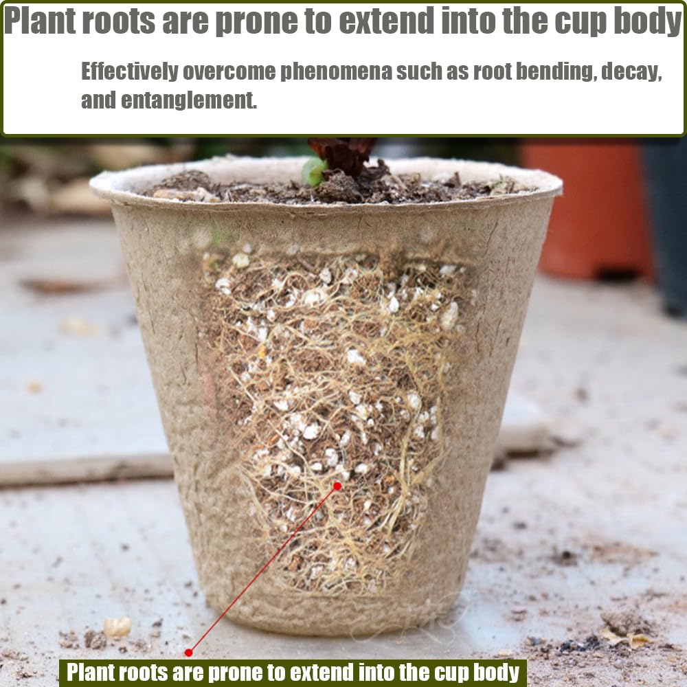 Fancypost 130 Pcs 3.15 Inch Organic Peat Pots with Drainage Holes - Biodegradable Seed Starter Pots for Seedlings, Plants & Garden Germination - Includes 130 Planting Labels