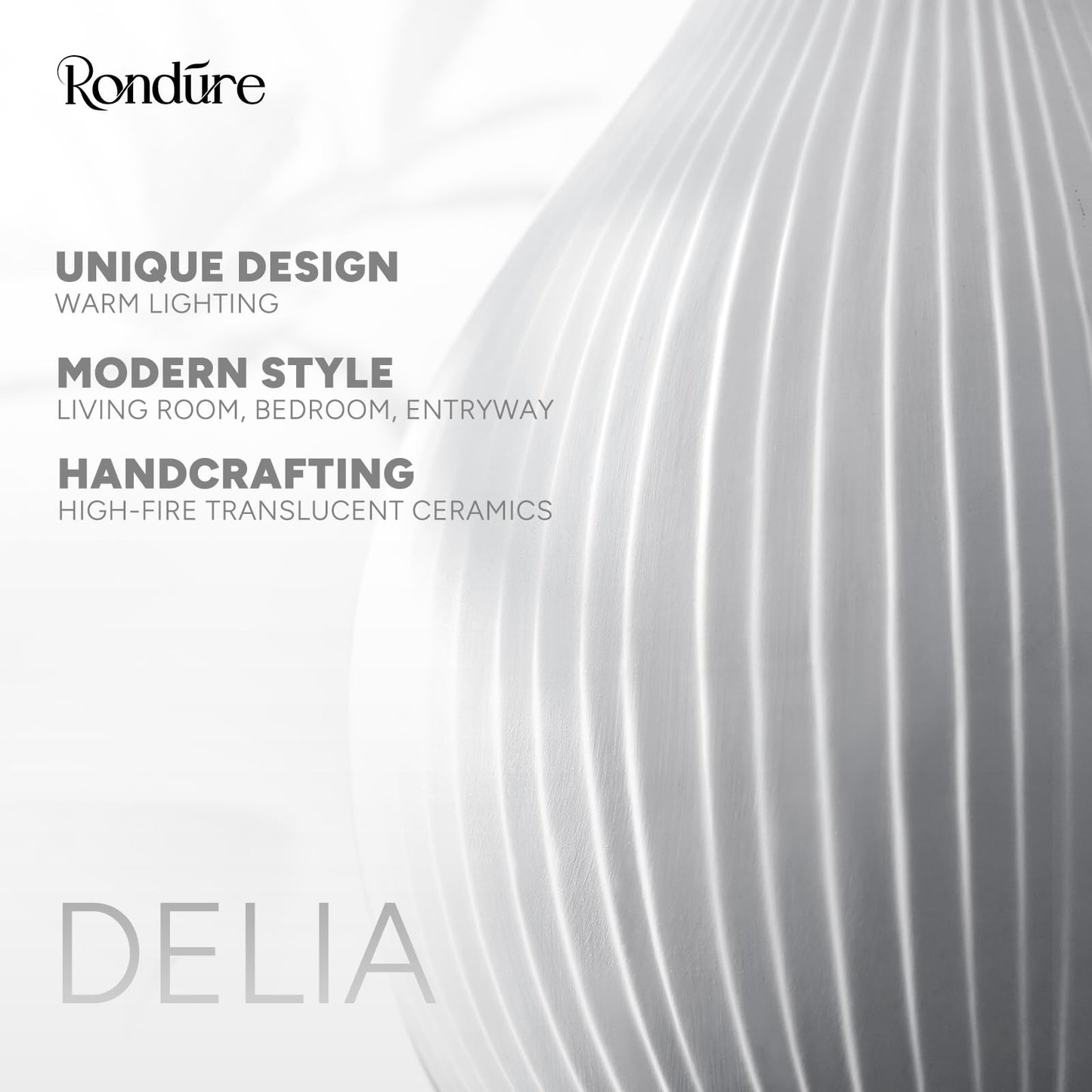 RONDURE 11.0" Modern Ceramic Table Lamp, Fully Dimmable Modern Bedside Lamps for Bedroom, Living Room and Nightstand, White Translucent Ceramic Shade, Warm Ambient Lighting, Corded, Bulb Included