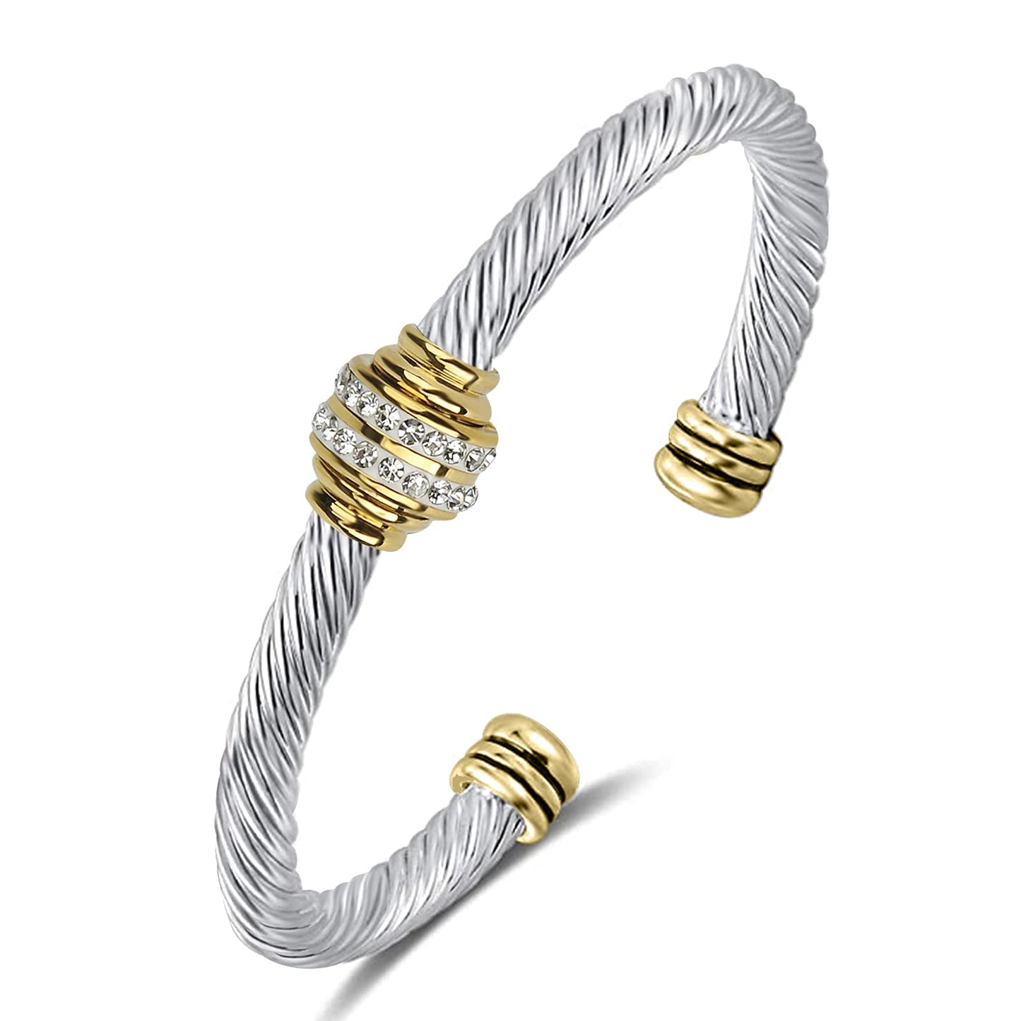 kaluoer Cable Bracelet Two Tone Stainless Steel Retro Twisted Wire Bangle Bracelet, Adjustable Cuff Bangle, Suitable, Mother, giving during festivals。 (Two Tone)
