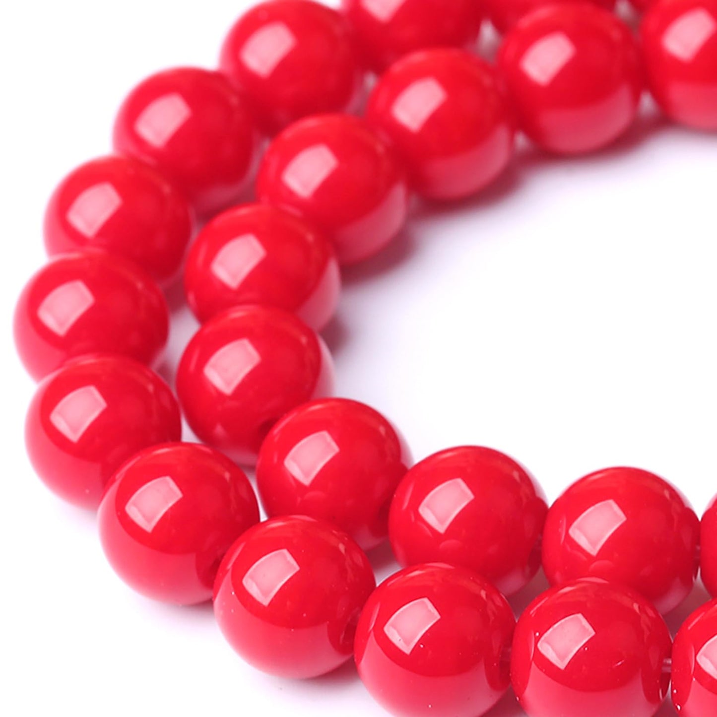 10MM Coral Red Glass Beads Natural Stone Crystal Energy Round Loose Beads for Jewelry Making Bracelet 72pcs 2 Strands 32"