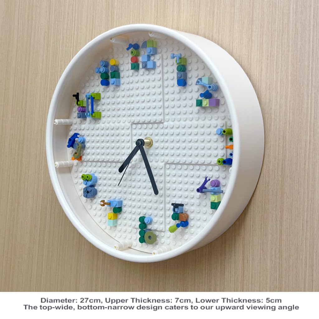 lycnufrewolf Kids' Wall Clocks, Kids' Room Decorations,DIY Building Block Clock, Wall Decor for Game Rooms and Children's Bedrooms, Creative, Cool & Cute Style, Boys' Birthday Gifts (White Frame)