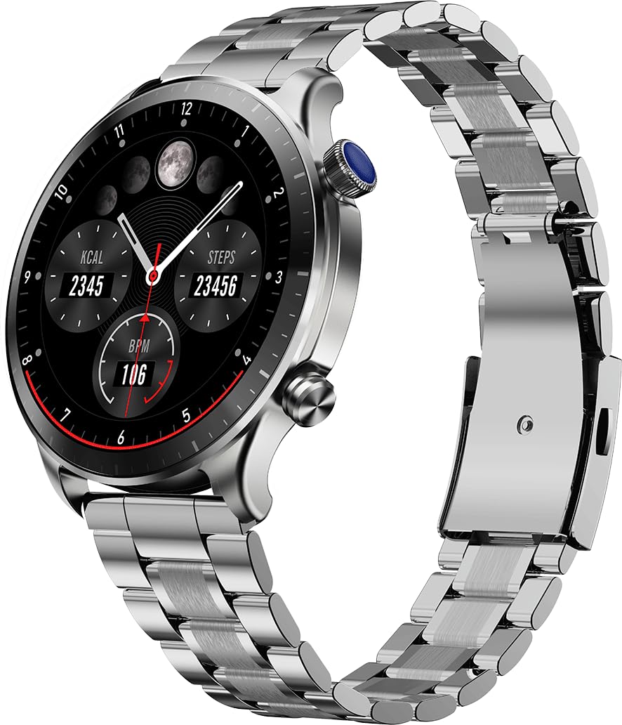 RIVERSONG Smart Watch for Men, 1.43" AMOLED Display with Bluetooth Calling, Heart Rate, Sleep, and SpO2 Monitor, 100+ Sports Modes, for iPhone/Android, Titanium Silver