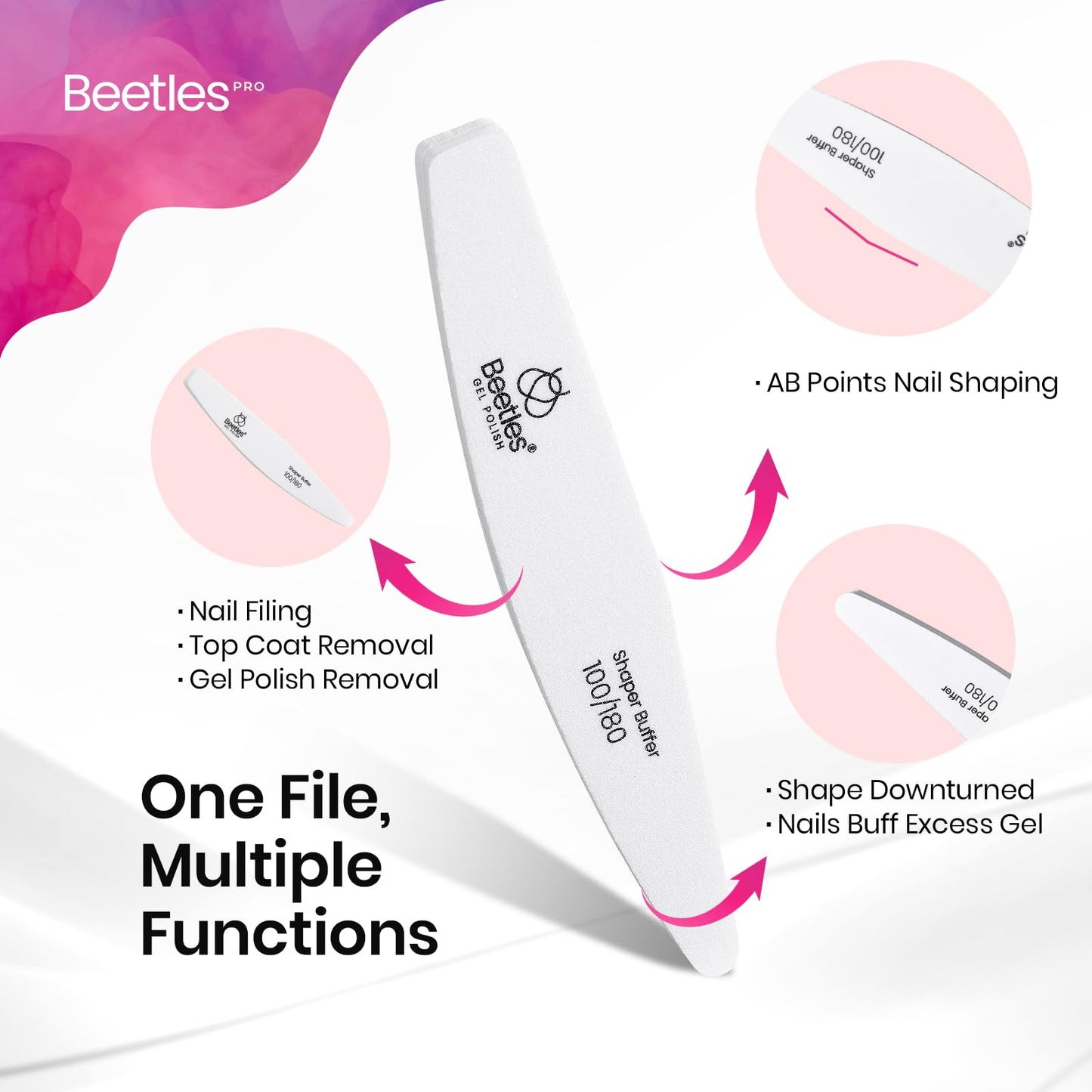 Beetles Pro Nail File Nail Buffer, 52 pcs Sponge File and Buffers for Natural Nails, Double Sides Emery Boards for Nails, Nail Buffer and Shine Kit Nail Filer, 100/180 Grit Nail Files Fingernail Files