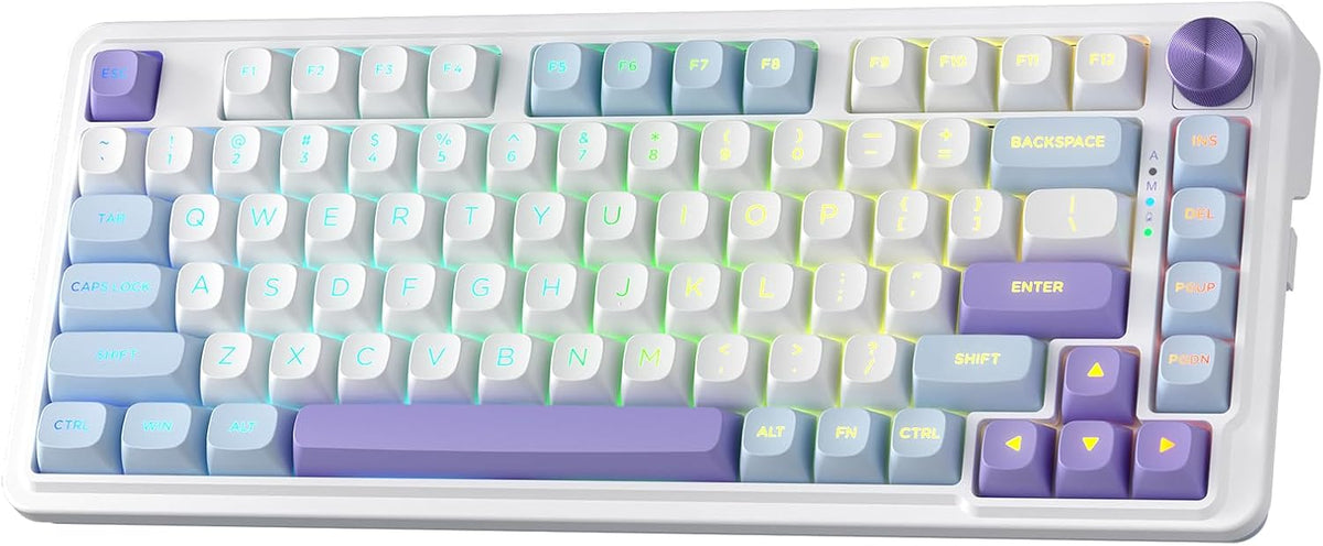 Redragon K673 MAX 75% Wireless Gasket RGB Gaming Keyboard, 3-Modes 81 Keys PBT Compact Mechanical Keyboard w/Hot-Swap Socket, Dedicated Knob Control & 5-Layer Noise Dampening, Custom Linear Switch