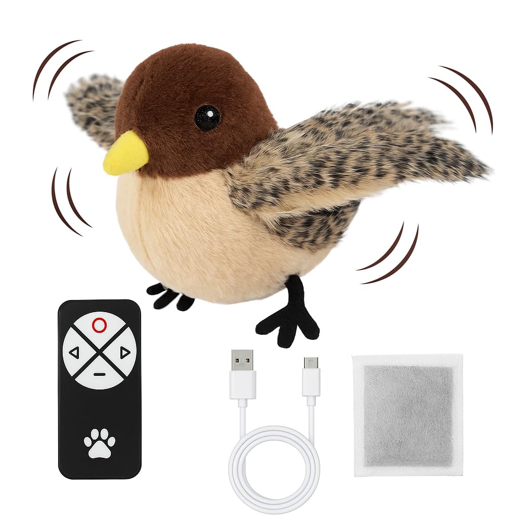 CKFPS Flying Bird Cat Toy (Not a Flying Bird) – Interactive Flappy Bird Toy for Indoor Cats, USB Rechargeable with Real Feathers, Chirping Sounds & Remote Control