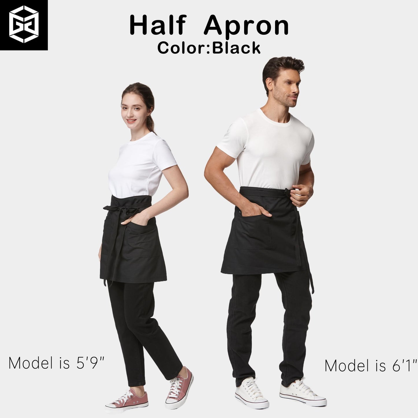 Guolamy Unisex Waist Apron Half Bistro Apron Server Aprons with Pockets Waterproof 4251BY(Black,1Pack