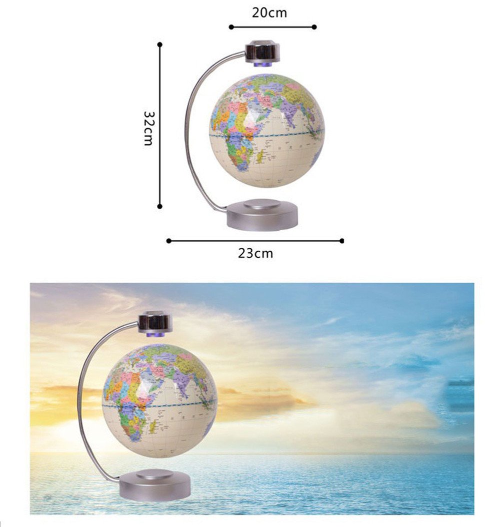 Magnetic Levitation Floating Globe NHSUNRAY 8'' Levitation Rotating Ball LED Illuminated World Map Earth for Desktop Office Home Decor (White)
