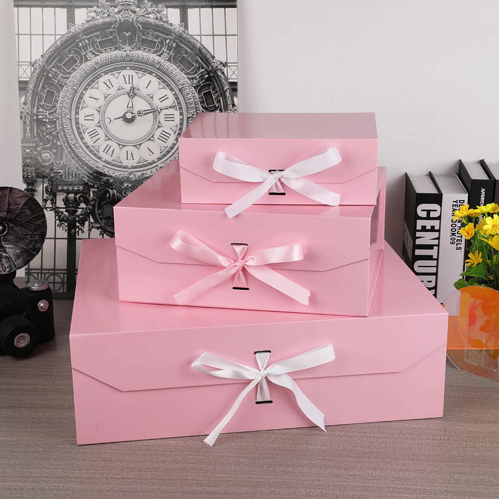 GoooodGift Extra Large Pink Gift Box 19x16x6 Inches, Gift Box with Ribbon Lid Magnetic Closure, Groomsman Proposal Box, Rectangle Collapsible Gift Boxes for Wedding Dress(Pink)