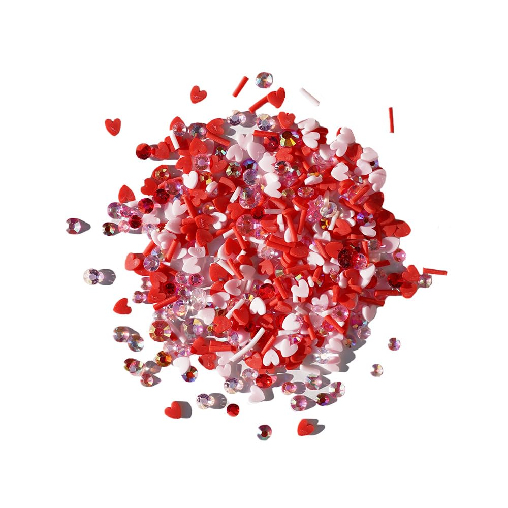 Buttons Galore Valentine’s Day Embellishment Set – 50g of Flat Back Gems, Polymer Clay, Shaped Sequins, Flat Back Pearls & Rhinestones for DIY Crafts, Scrapbooking & Shaker Projects
