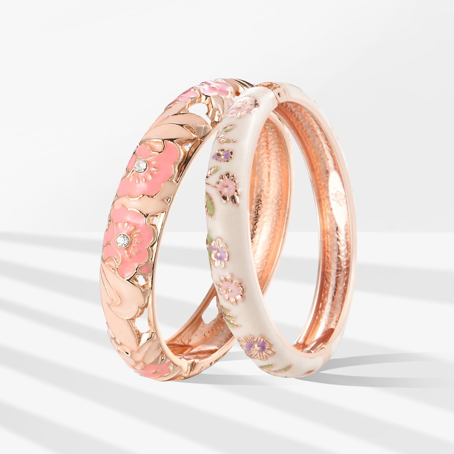 UJOY Colors Handcraft Jewelry Cloisonne Bracelet Enamel Hollowed Bird Spring Hinged Womens Bangles Gifts Box 88A08-55A18 Pink White