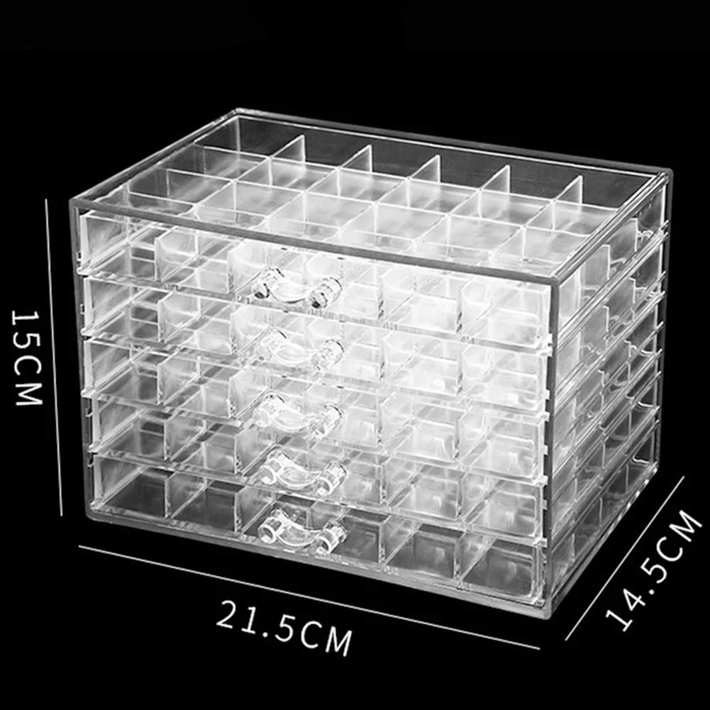HOKY 120 Grids Transparent Acrylic Nail Display Organizer Makeup Jewelry Nail Art Cosmetic Display Rack Drawer Boxes Organizers