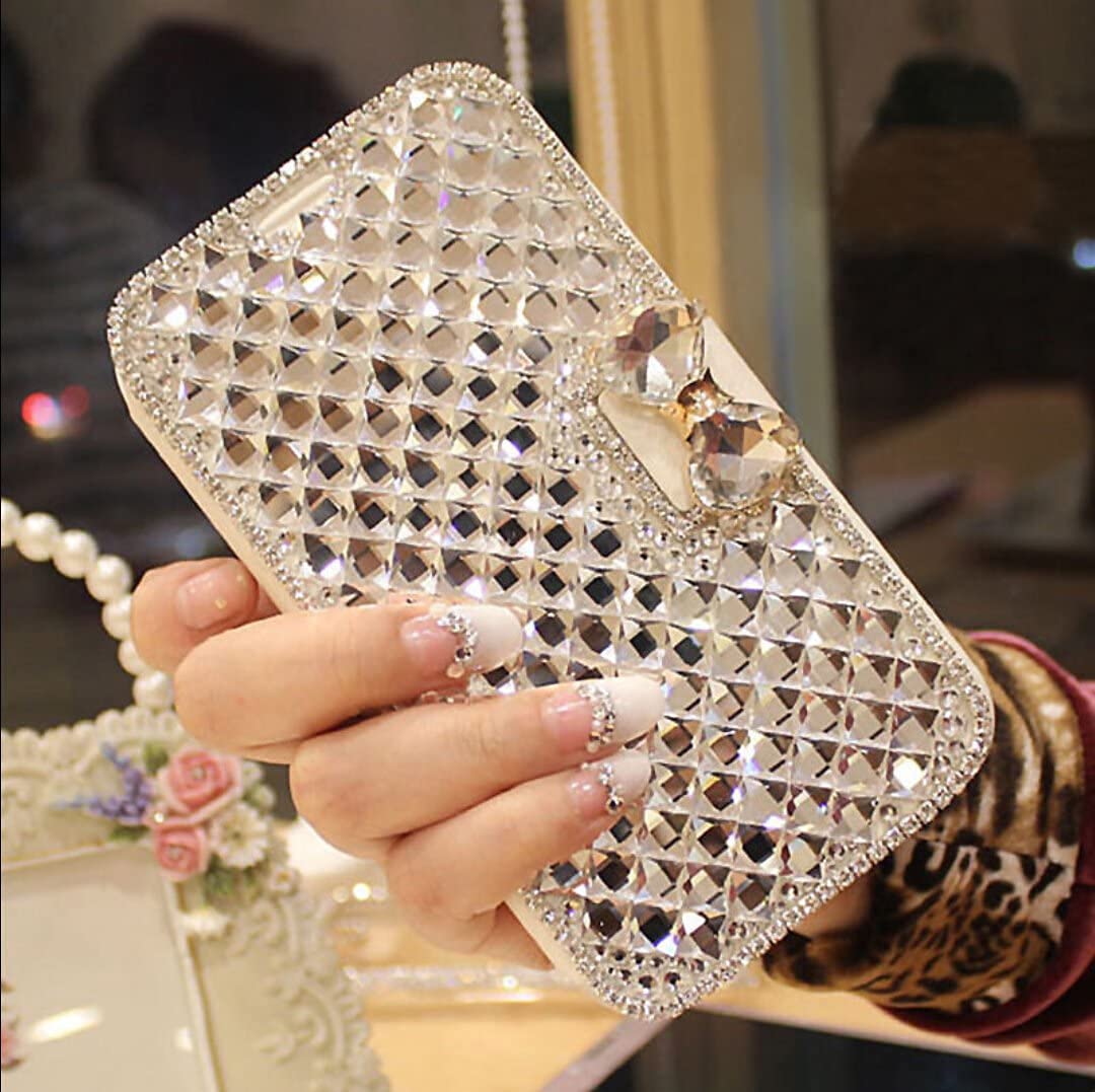 Shinyzone Bling Diamond Wallet Case for iPhone 14 Plus 6.7,3D Handmade Sparkle Crystal Sturnning Stones Magnet Bowknot Buckle Flip Folio PU Leather Phone Cover with Card Holder