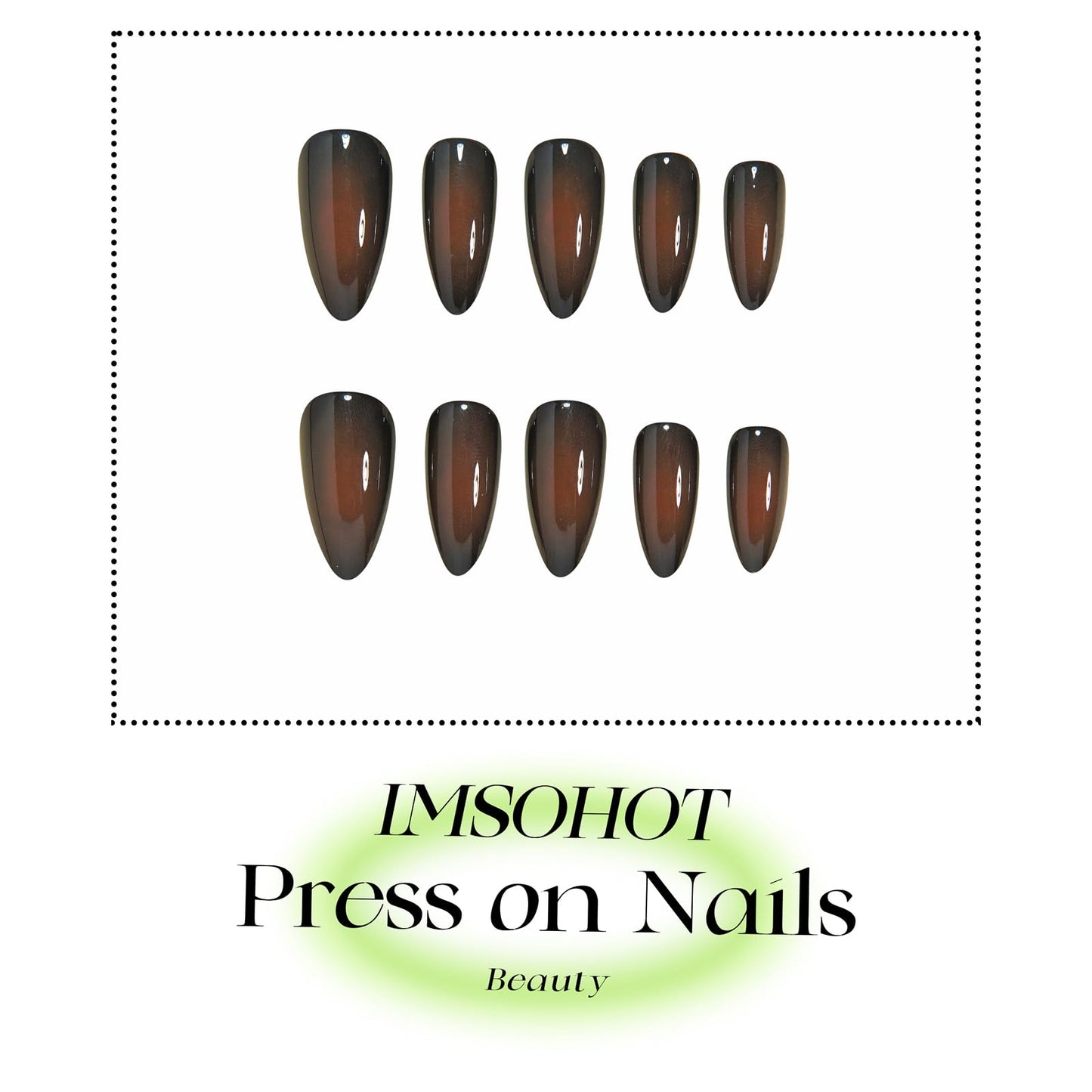 IMSOHOT Press on Nails Almond Medium Fake Nails Black Brown Ombre False Nails Glossy Full Cover Stick on Nails for Women 24Pcs