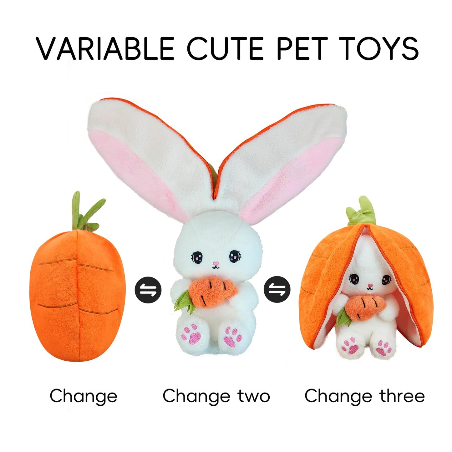 YUMEYA Bunny Stuffed Animal Reversible Cuddle Stuffed Pillow,Strawberry Transformed Rabbit Plush Zipper,Cute Kawaii Rabbit Toys Pillow Decoration for Kids