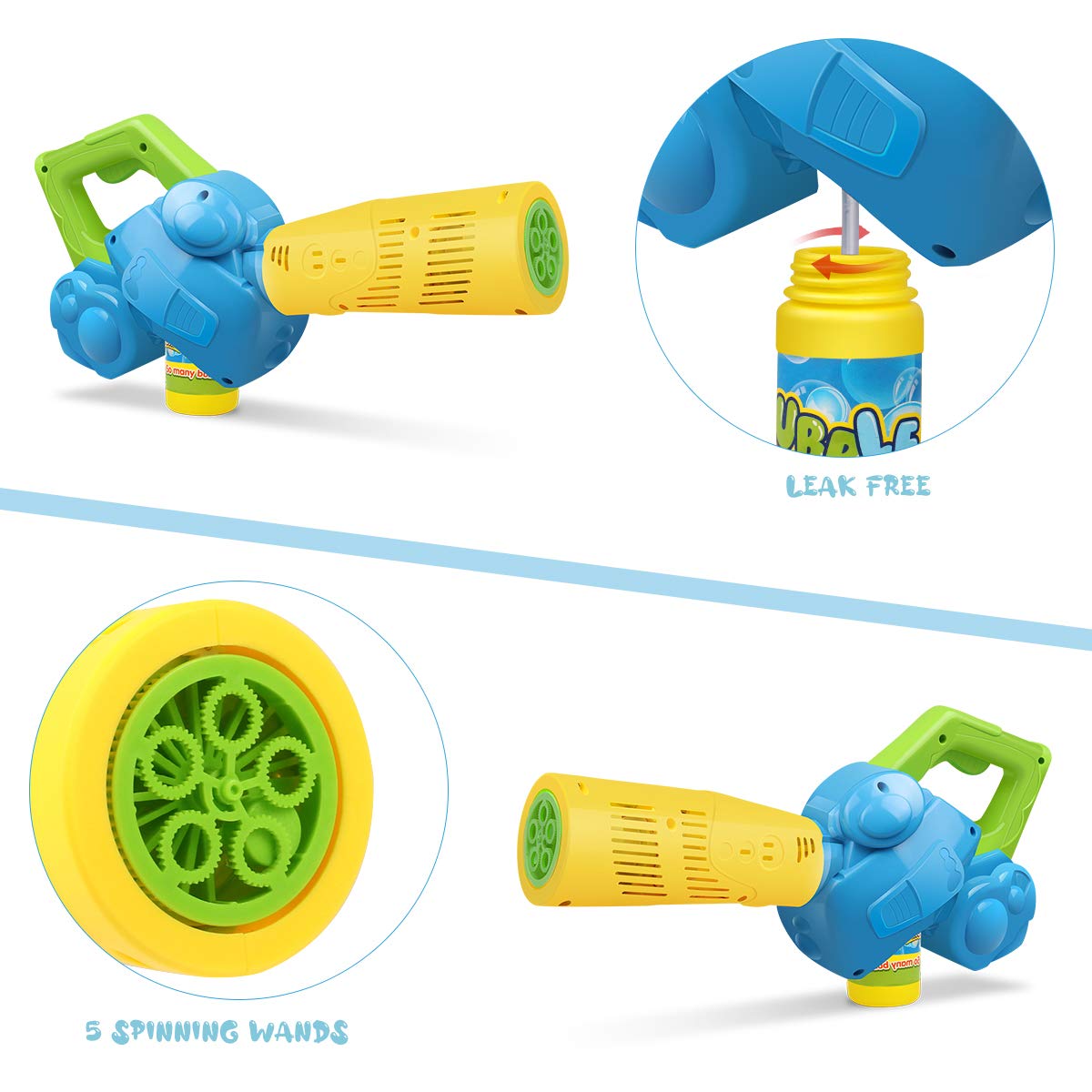 Duckura Bubble Leaf Blower, Outdoor Bubble Machine for Toddlers 1-3, Kids Bubble Gun Blower with 3 Bubble Solution, Summer Outside Yard Toy, Easter Party Favor Birthday Gift for Age 2 3 4 Boy