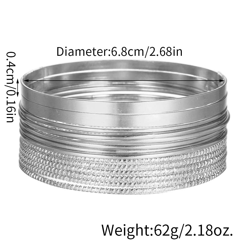 RINTOLER 14Pcs Silver Bangle Bracelets Set for Women - Multi Layer Stackable Textured Bracelets Boho Jewelrys for Women.