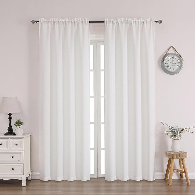 Chyhomenyc Natural Curtains 78 Inch Length 2 Panels Set, Faux Linen Textured Light Filtering Soft Airy Farmhouse Curtain Drapes for Living Room Bedroom, 40Wx78L