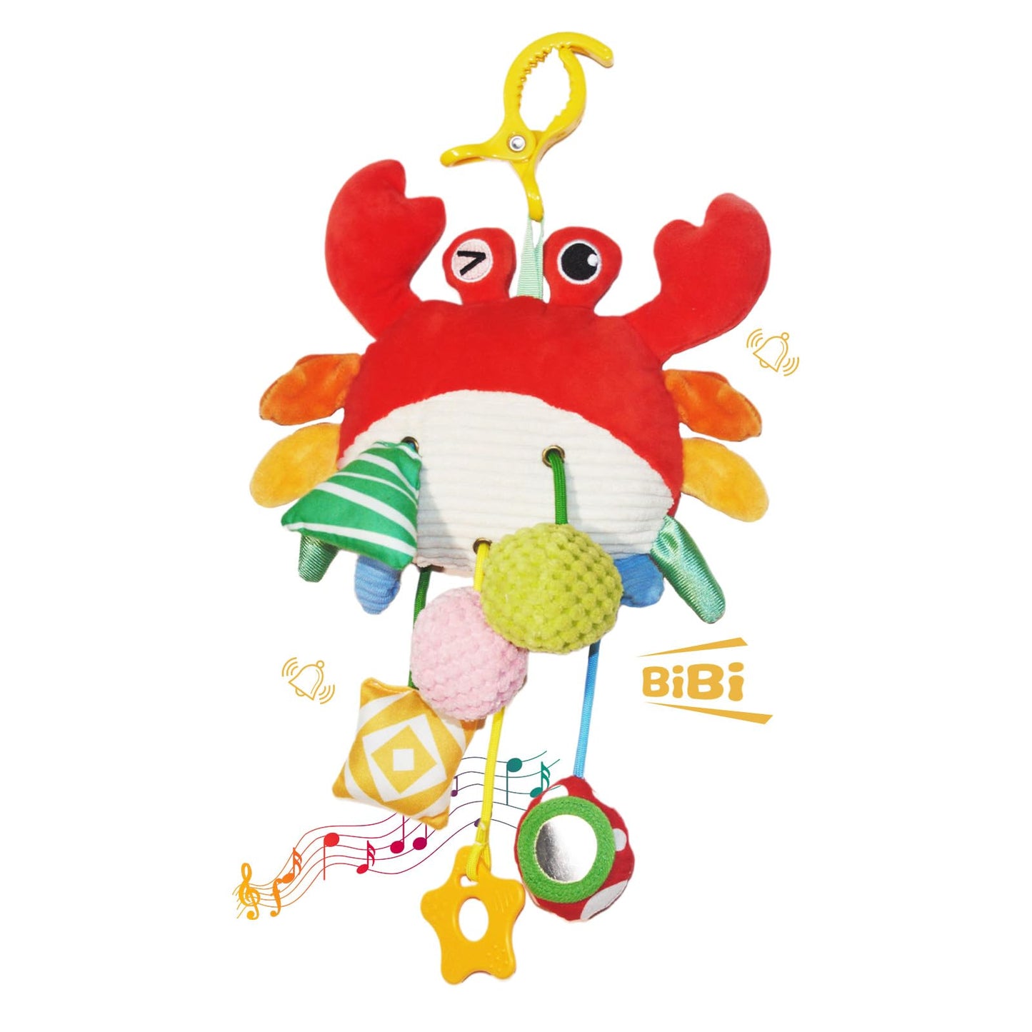 ElapseGlow Crab Baby Toy - Clip-On Hanging Sensory Toy for Car Seat, Stroller, Gym with Squeaker, Crinkle, Rattle, Mirror & Teether | Soft Plush 18 Months Infant Developmental Toy for Tummy Time (Red)