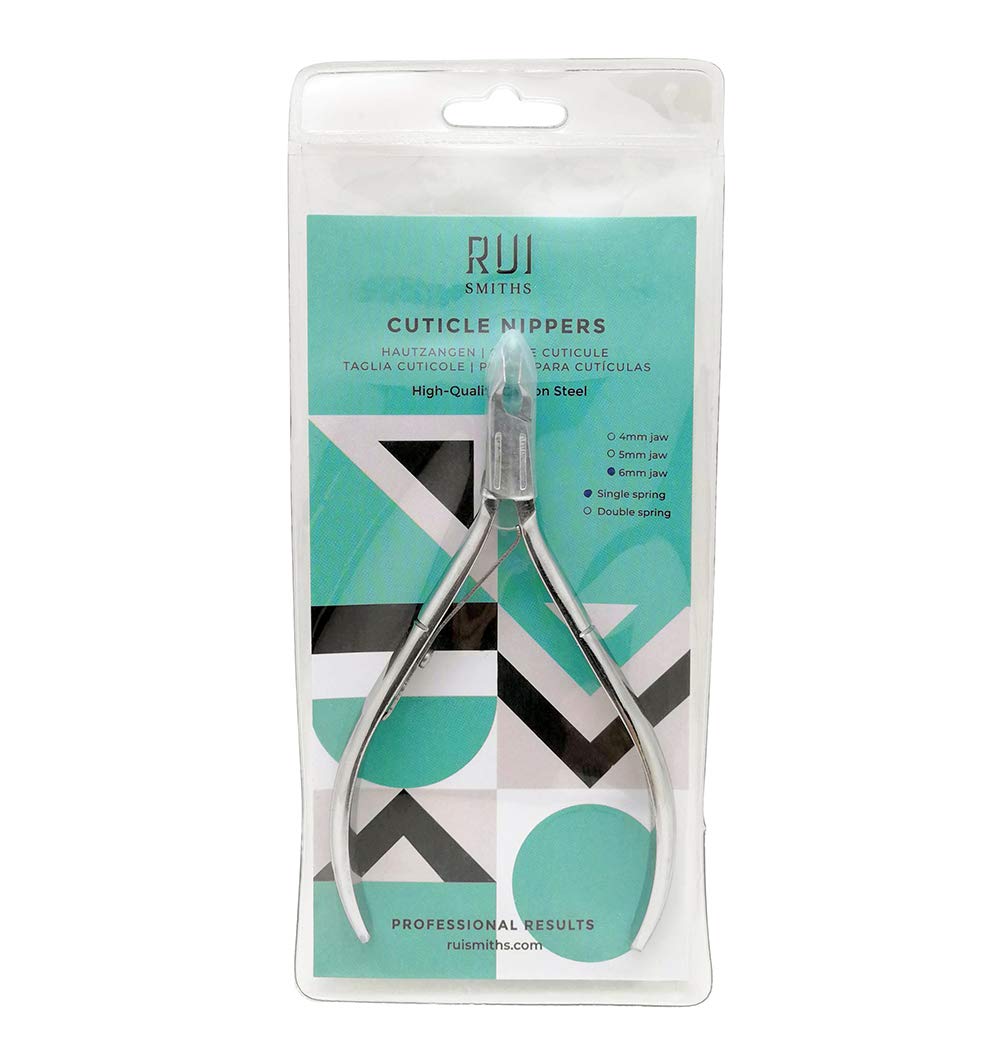 Rui Smiths Carbon Steel Cuticle Nippers - Professional Carbon Steel French Handle - 6mm Jaw, Single Spring