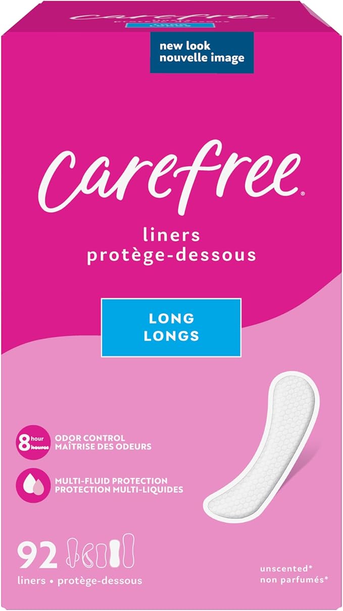 Carefree Panty Liners, Long Unwrapped 92ct & Regular Wrapped 54ct (Packaging May Vary)