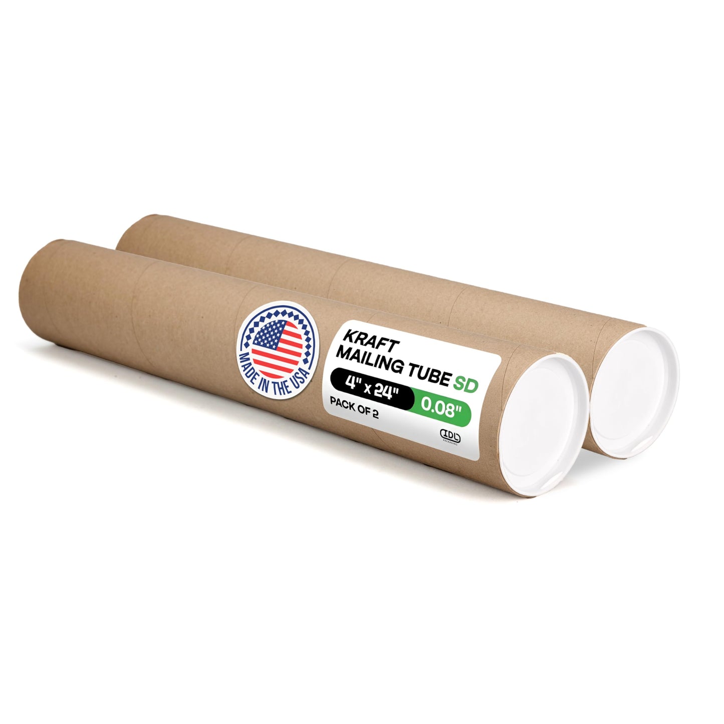 Cardboard Mailing Tubes, 4" x 24" with Plastic Caps, Pack of 2 - USA-Made USPS Approved Poster Tube for Documents & Blueprints - Reinforced Mailing Cylinders for Shipping & Storage by IDL Packaging