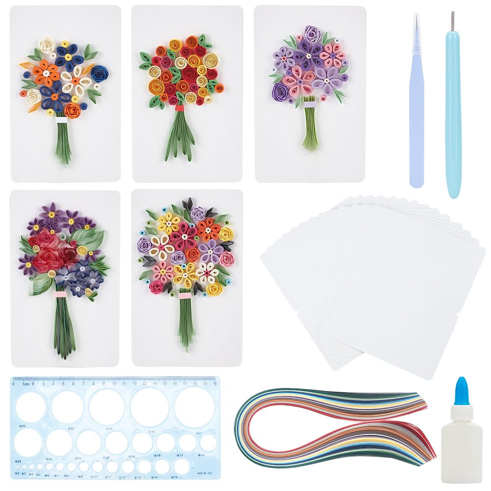 WEBEEDY Paper Quilling Kit 20 Sets Flower Card Quilling Kit with Paper Quilling Strips Tools Paper Quilling Set DIY Handmade Arts Crafts Christmas Valentine's Day Birthday Gifts