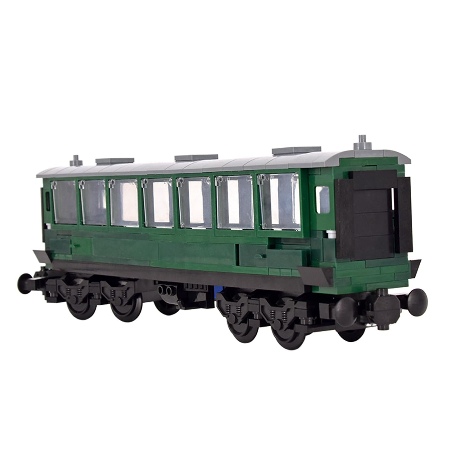 MXIZYDAOY Train Building Block Carriage Kit, Green Passenger Coach Model, Plastic Railway Car with Architecture Theme, Compatible Building Set for Kids 6+