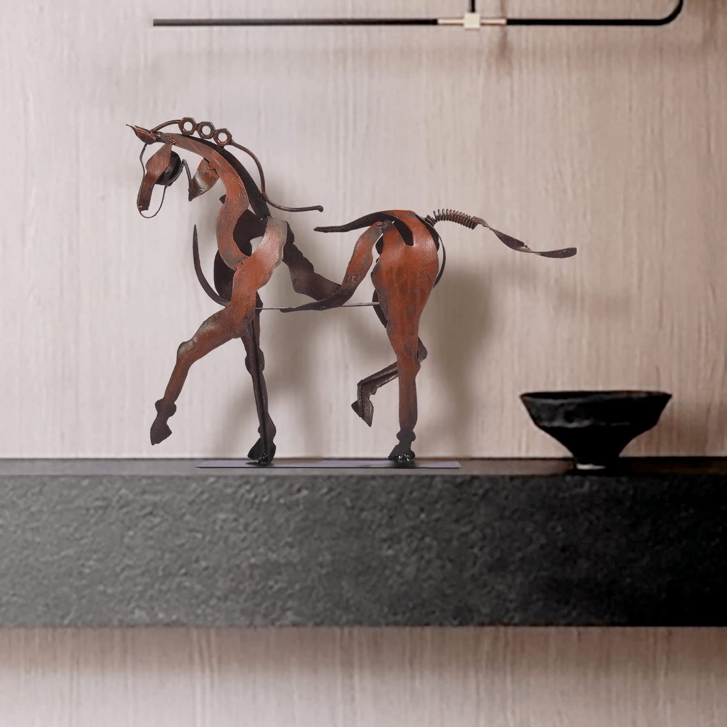 SunBlogs Art Handmade Horse Statue - Unique Rustic Decor for Office & Home - Hand-Painted Metal Sculpture - Perfect Handicraft Gift for Horse Lovers (Brown)