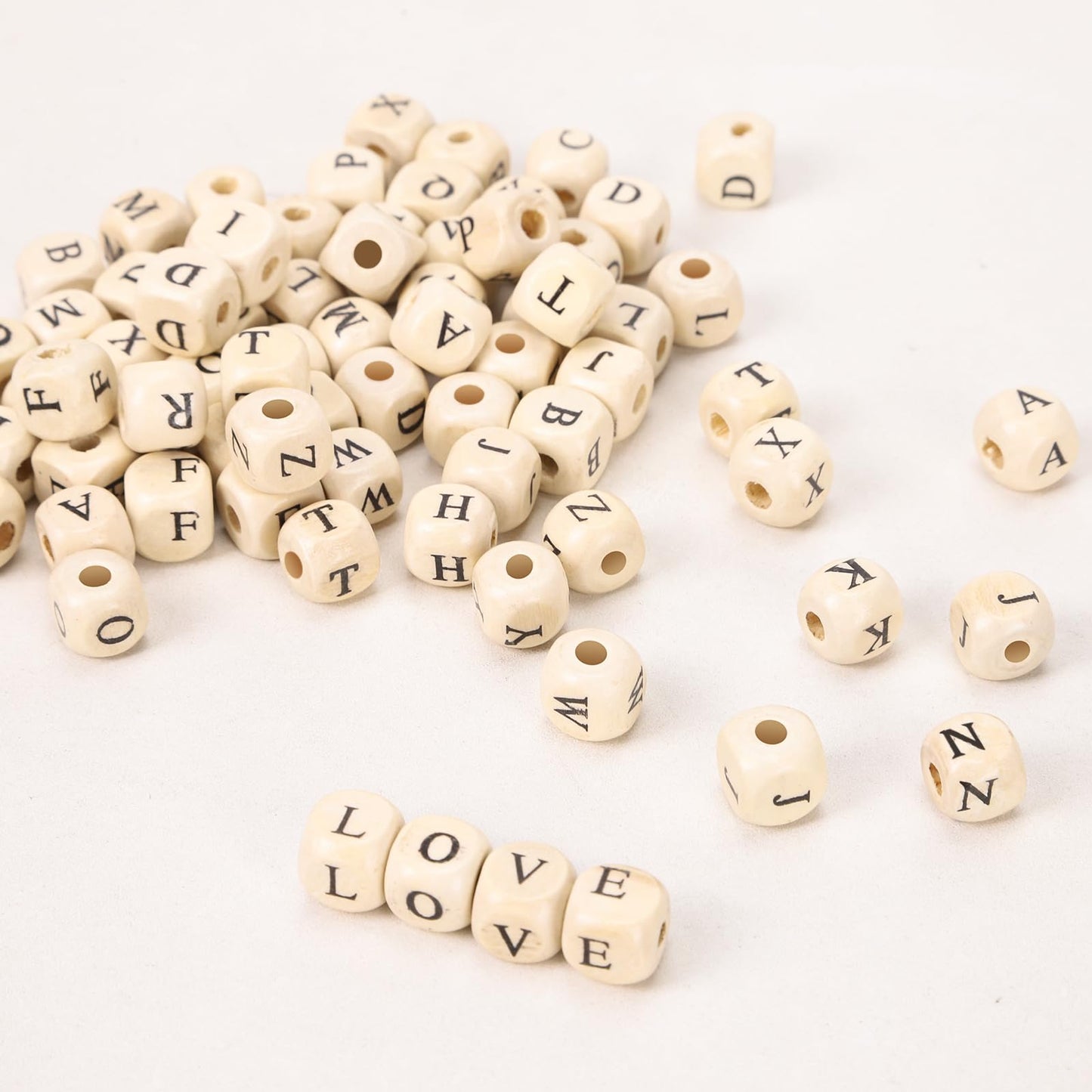 YANGRISE 260pcs Wood Letter Beads - 10mm Cube Alphabet Wooden Craft Letter Spacer Beads Bulk for Jewelry Making