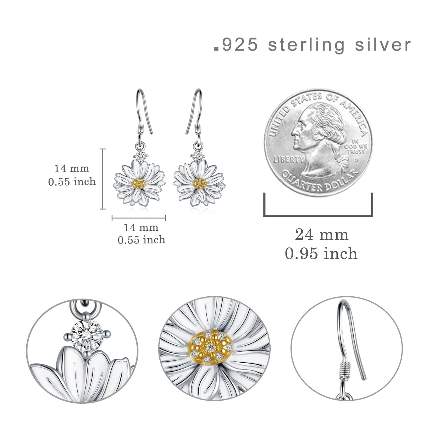 Daisy Earrings 925 Sterling Silver Flower Earrings Daisy Jewelry Gifts for Women