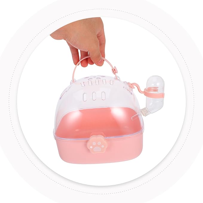 Toddmomy Small Pet Carrier Cage with Water Bottle Portable Hamster Travel Cage for Outdoor Use Pink Small Animal Carrier for Rabbits, Gerbils, and Birds