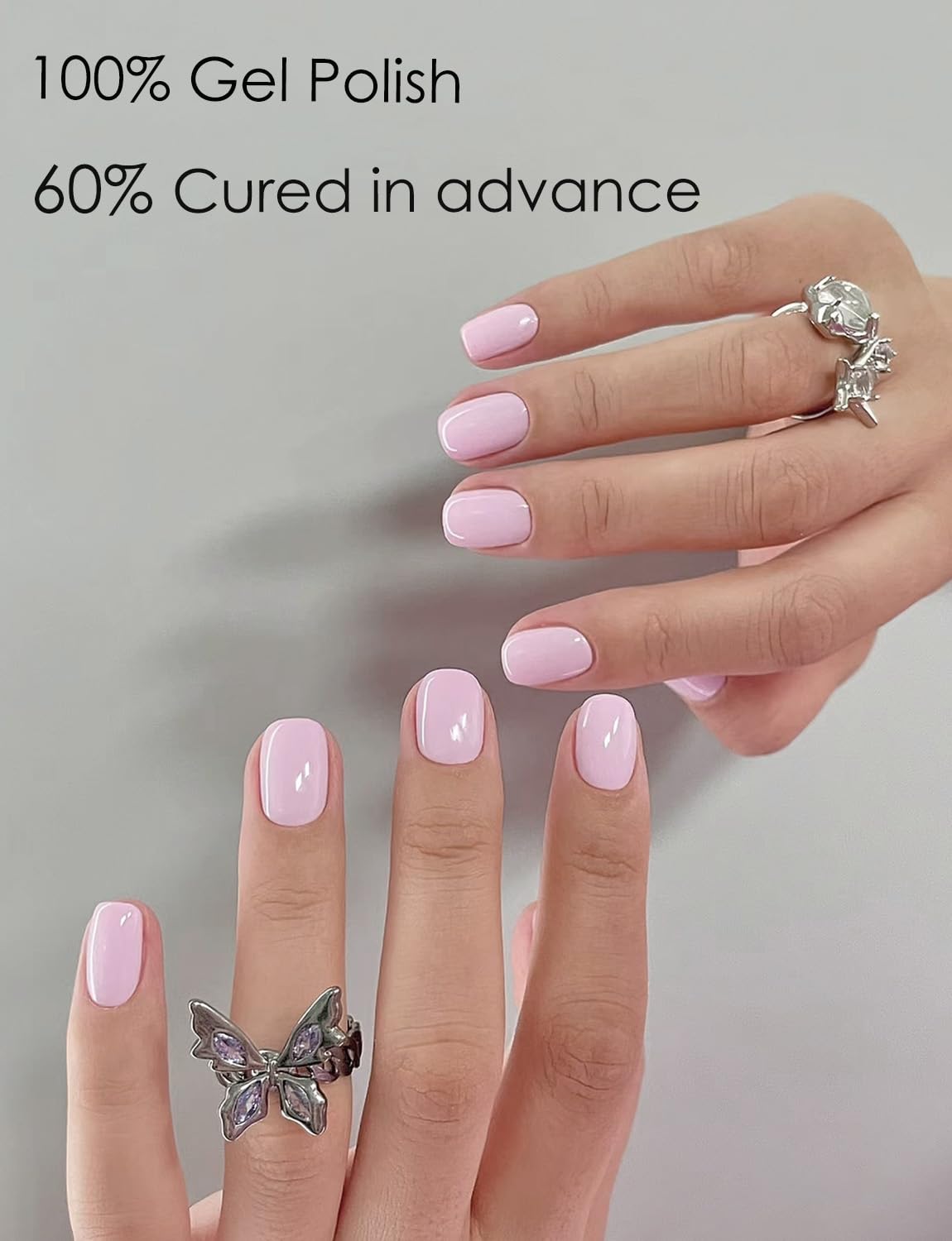 UV Gel Nail Stickers, Pink 20pcs Semi Cured Gel Nail Strips, Wraps for Home Manicure DIY