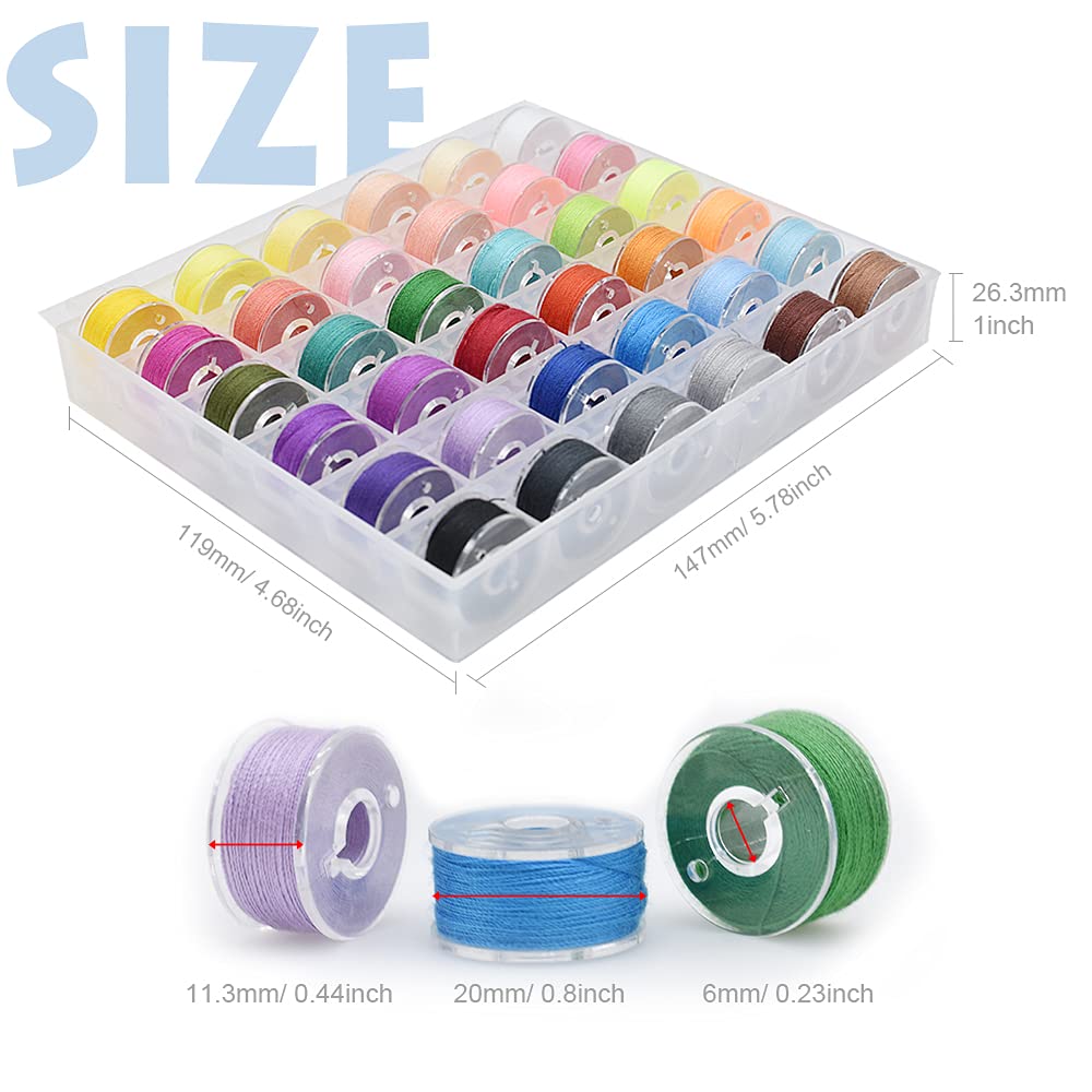 Renashed 72Pcs Bobbins Sewing Threads Kit, 36 Colors Spools 360Yards per Polyester Thread, 36 Colors Prewound Bobbin with Case for Hand Machine Sewing