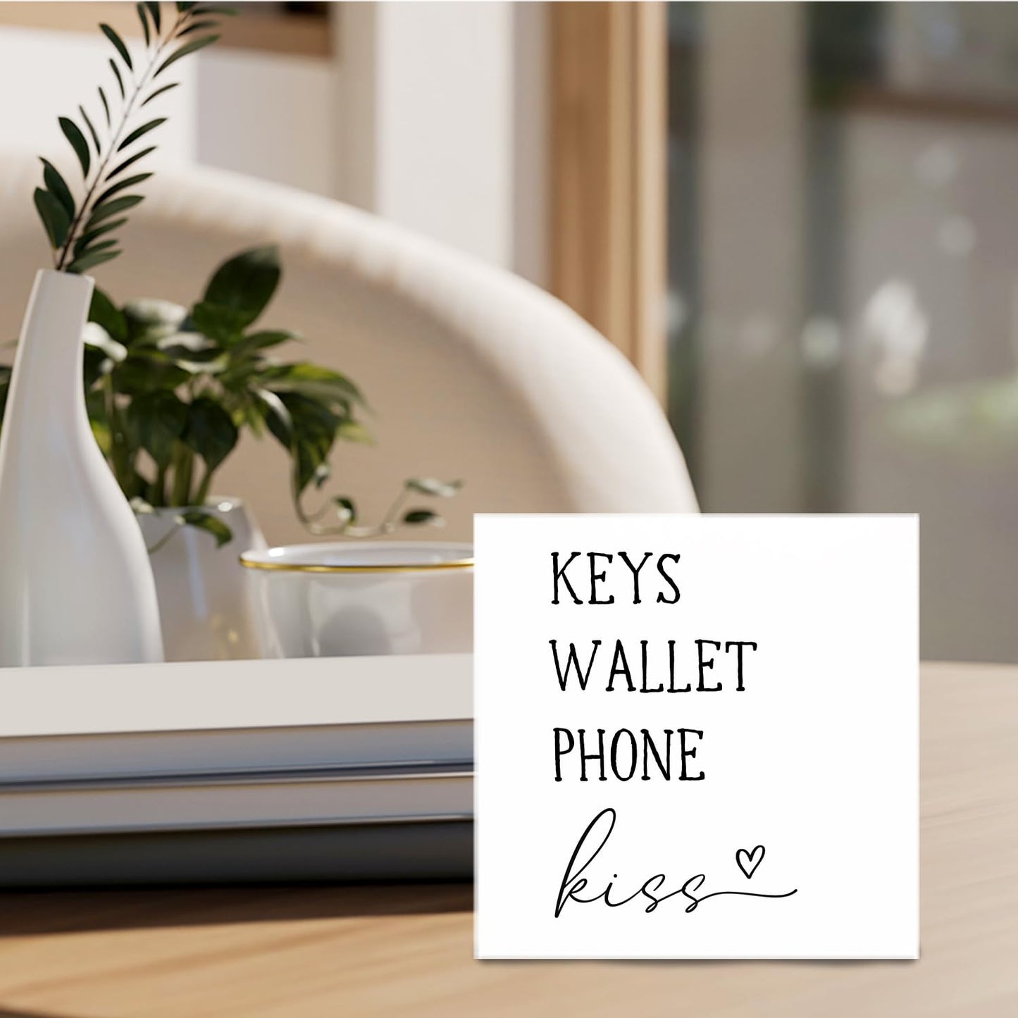 Nrleey Entryway Wooden Box Sign - Keys Wallet Phone Kiss Wood Box Sign Desk Decor, Entry Way Decor, Entry Way Table Home Decor, 5 X 5 Inches